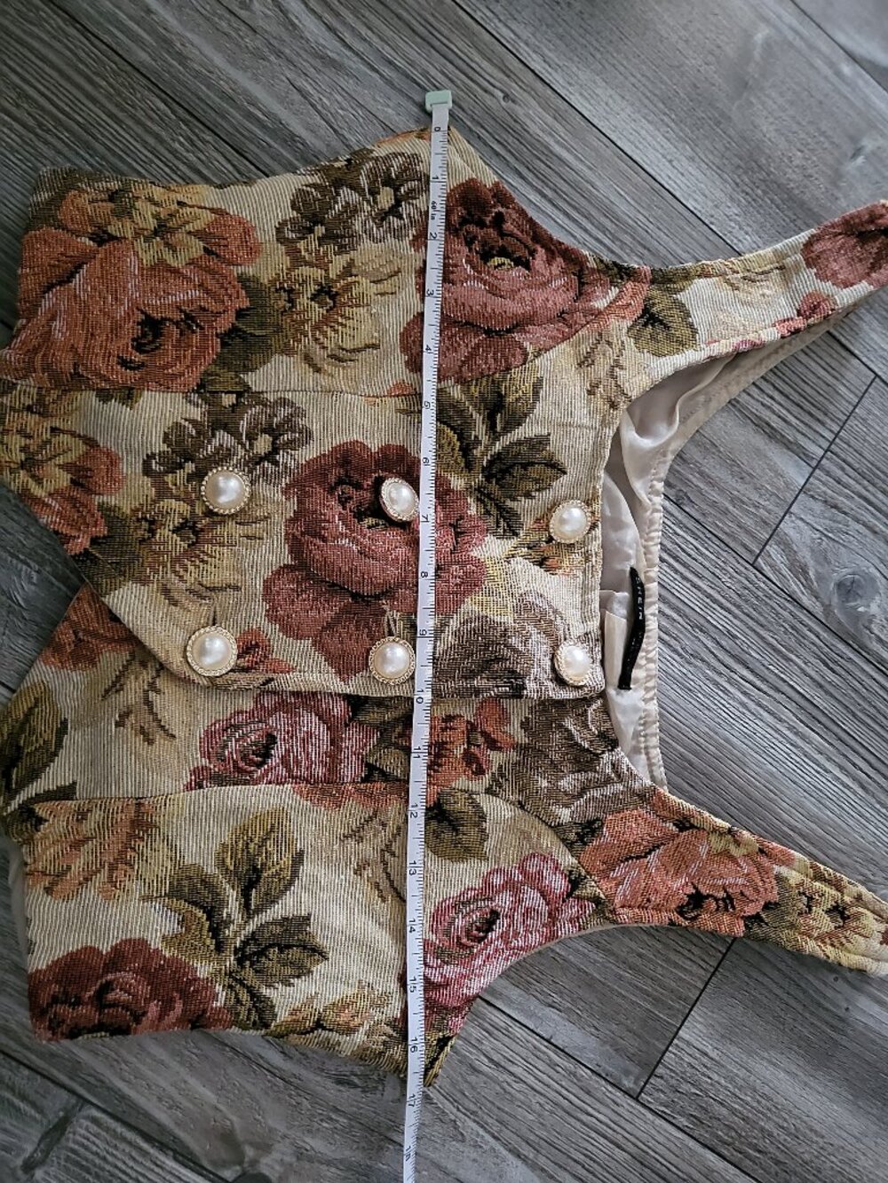 Floral Tapestry Corset Crop Vest Pearl Button Cottagecore - Picture 9 of 13